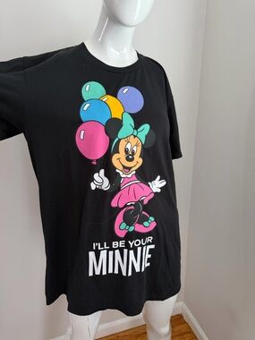 Disney Black Minnie Mouse Graphic Tee with Pink, Teal & Yellow Accents